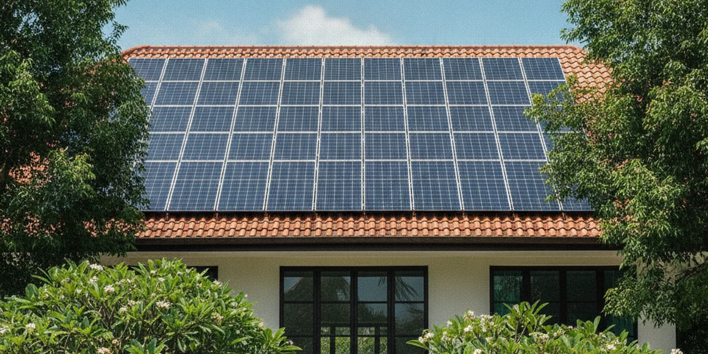Rooftop solar panels installed on a landed home in Singapore